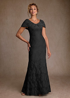 Azazie Amallia Kleider für die Brautmutter Meerjungfrau-Linie Schulterfrei Blumen-Jacquard Kleid Schwarzer Jacquard image1