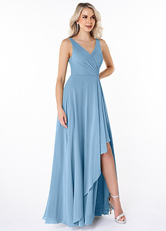 Azazie Calvi Jurken voor bruidsmeisjes Jurk van Chiffon met A-Lijn Ruches Staal Blauw image3