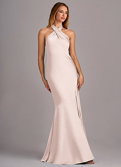 Azazie Lorena Bridesmaid Dresses Blushing Pink Mermaid Pleated Stretch Satin Dress image3