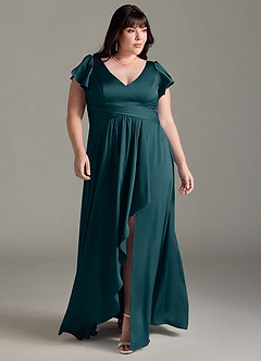 Azazie Omari Bridesmaid Dresses Pine A-Line Stretch Satin Dress image8