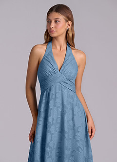 Azazie Tessie Robes de demoiselle d'honneur Robe Trapèze en Blumen-Burnout Plissée Acier Bleuté image7