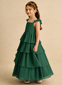 Azazie Boba vestidos de niña de las flores Vestido de Verde Oscuro de Gasa de Corte En A con Escote Cuadrado image7