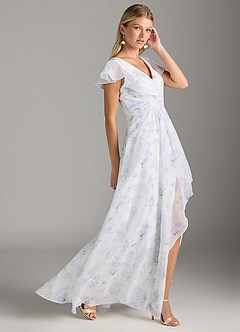 Azazie Omari Bridesmaid Dresses Blue Vintage Floral A-Line Chiffon Dress image4