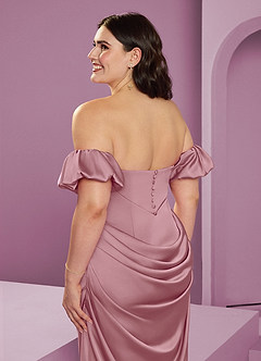 Barbie ♥ Azazie Bridesmaid Dresses Vintage Mauve Sheath Off the Shoulder Stretch Satin Convertible Dress image17