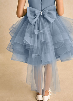 Azazie Tinie Flower Girl Dresses Dusty Blue Ball-Gown Bow Tulle Dress image7