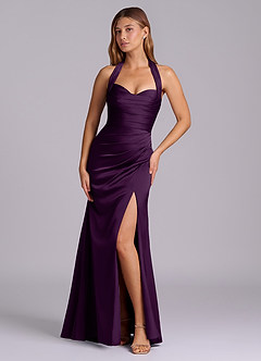 Azazie Destiny Bridesmaid Dresses Grape Mermaid Sweetheart Neckline Stretch Satin Dress image1