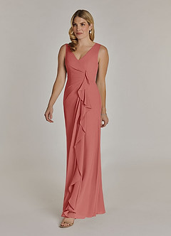 Azazie Manuella Mère de la mariée Robes Robe Trapèze en Mousseline de soie Col V plissé Antique Rose image5