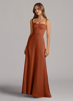 Azazie Amaris Final Sale Cedar Rose A-Line Corset Stretch Satin Dress image2