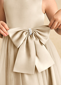 Azazie Twinsie Flower Girl Dresses Champagne A-Line Bow Tulle Dress image6