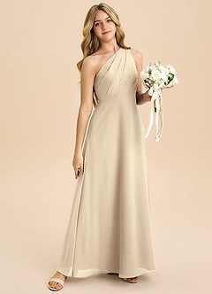 Azazie Phaedra Junior Vestido de Champán de Gasa de Corte en A con Plisado image6