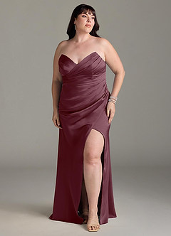 Azazie Yola Bridesmaid Dresses Sangria Sheath V-Neck Pleated Stretch Satin Convertible Dress image11