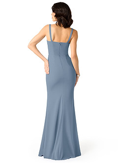 Azazie Gianetta Robes de demoiselle d'honneur Robe Sirène en Crêpe Élastique Fente Latérale Bleu Poussiéreux image2