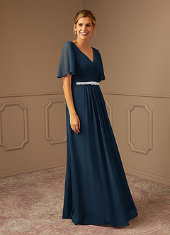 Azazie Tricia Abiti per la Madre della Sposa Abito A-Line in Chiffon con Scollo a V a Pieghe Marino Scuro image4
