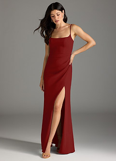 Azazie Rhoda Final Sale Terracotta Sheath Pleated Stretch Crepe Dress image3