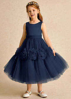 Azazie Vola Flower Girl Dresses Dark Navy Ball-Gown Sleeveless Tulle Dress image5