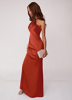 Barbie ♥ Azazie Bridesmaid Dresses Rust Sheath Stretch Satin Dress image5