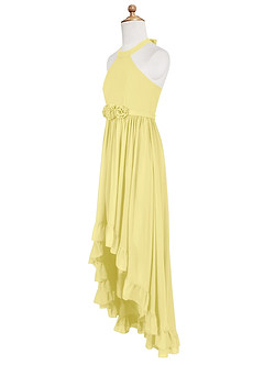 Azazie Hermione Junior Robe Trapèze en Mousseline de soie Sorbet Citron image8