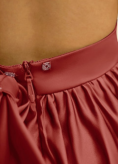 Azazie Nellia Flower Girl Dresses Terracotta A-Line Bow Matte Satin Dress image7