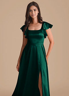 Azazie Bondi Bridesmaid Dresses Emerald A-Line Bow Metallic Satin Dress image6