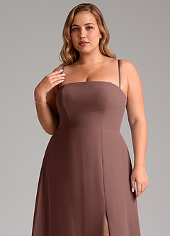 Azazie Wren 신부 들러리 드레스 A라인 사이드 슬릿 쉬폰 플로어 길이 드레스 image10