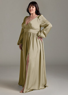 Azazie Norah Bridesmaid Dresses Moss Green A-Line Stretch Satin Dress image11