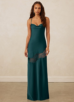 Christian Siriano Bridal for Azazie 1012 Bridesmaid Dresses Pine Sheath Lace Stretch Satin Dress image1