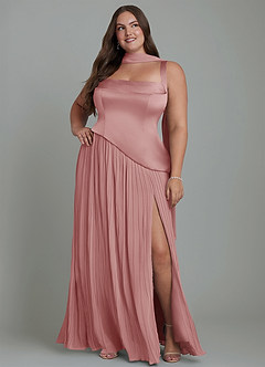 Azazie Stephanie Bridesmaid Dresses Dusty Rose A-Line Pleated Stretch Satin Dress image15
