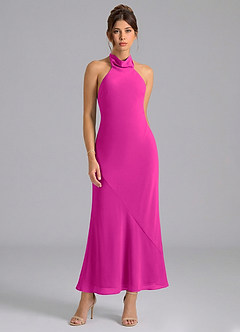 Azazie Velli Robes de demoiselle d'honneur Robe Sirène en Mousseline de soie Col Haut Fuchsia image5