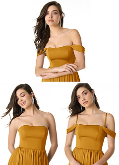 Azazie Morana Bridesmaid Dresses Butterscotch A-Line Off the Shoulder Stretch Satin Convertible Dress image10