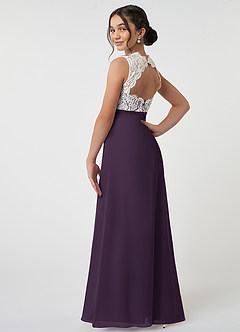 Azazie Rana Junior Plum A-Line Lace Chiffon Dress image4