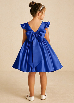 Azazie Tootsie Flower Girl Dresses Royal Blue A-Line Bow Matte Satin Dress image2