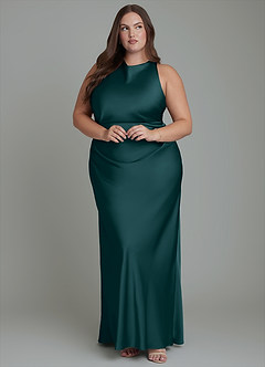 Azazie Evadne Bridesmaid Dresses Pine Sheath Pleated Stretch Satin Dress image10