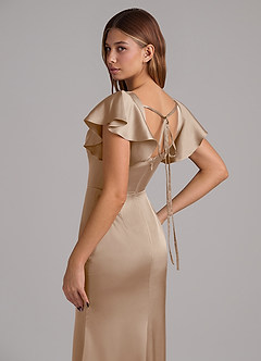 Azazie Elkie 신부 들러리 드레스 인어 스퀘어 네크라인 스트레치 새틴 바닥 길이 드레스 image7