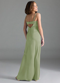 Azazie Leonis Junior Dusty Sage A-Line Pleated Stretch Satin Dress image5