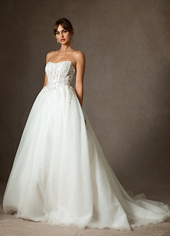 Azazie Ainsley Wedding Dresses Diamond White Ball-Gown Strapless Lace Dress image1