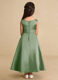 Azazie Lindy Flower Girl Dresses Matcha A-Line Pleated Matte Satin Dress image7