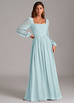 Azazie Maree Bridesmaid Dresses Sea Glass A-Line Corset Chiffon Dress image3