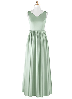 Azazie Hathaway Vestido de Agave de Satin Mate de Acampanado con Lazo image6