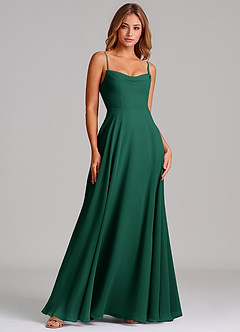 Azazie Elle Bridesmaid Dresses Emerald A-Line Pleated Chiffon Dress image3