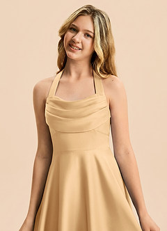 Azazie Kady Junior Robe Trapèze en Satin extensible Décolleté en cœur Or image6