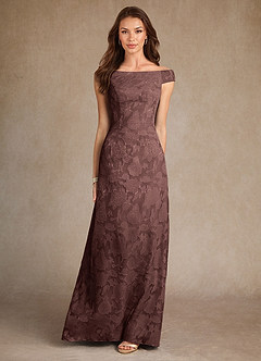 Azazie Moore Mother of the Bride Dresses Espresso A-Line Boatneck Floral Burnout Dress image3