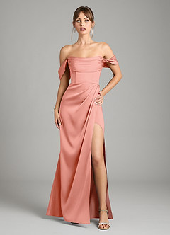 Azazie Johana Vestidos de damas de honor Vestido de Coral de Satén Elástico de Corte Sirena Convertible con Vestidos sin tirantes image1