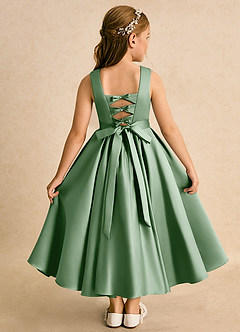 Azazie Junebuj vestidos de niña de las flores Vestido de Matcha de Satin Mate de Princesa con Plisado image1