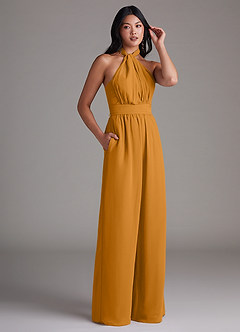 Azazie Lamara Bridesmaid Dresses Butterscotch Off the Shoulder Chiffon Convertible Jumpsuit image12