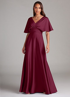 Azazie Pamela Robes de demoiselle d'honneur Robe Trapèze en Satin extensible Plissée Mûre image1