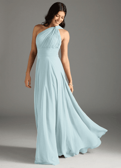 Azazie Charlize Bridesmaid Dresses Mist A-Line One Shoulder Chiffon Dress image1