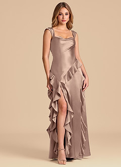 Azazie Sloane 신부 들러리 드레스 A라인 스윗하트 네크라인 메탈릭 새틴 바닥 길이 드레스 image1