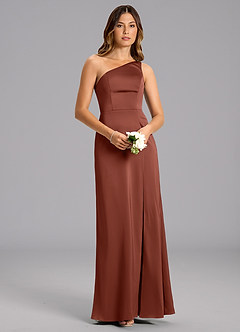 Azazie Phaedra Bridesmaid Dresses Auburn A-Line One Shoulder Stretch Satin Dress image4