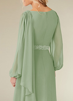 Azazie Priyanka Mother of the Bride Dresses Dusty Sage A-Line Boatneck Pleated Chiffon Dress image4