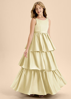 Azazie Meadowyn Junior Robe Trapèze en Satin extensible Arc Sorbet Citron image3